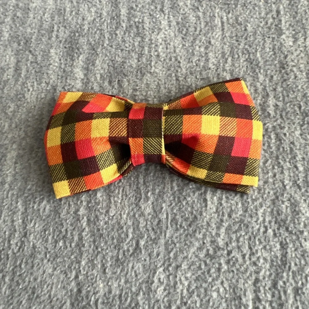 Elegant Little Tail XS Dog Collar & Bow Yellow Plaid Grid‎ Unisex Adjustable New